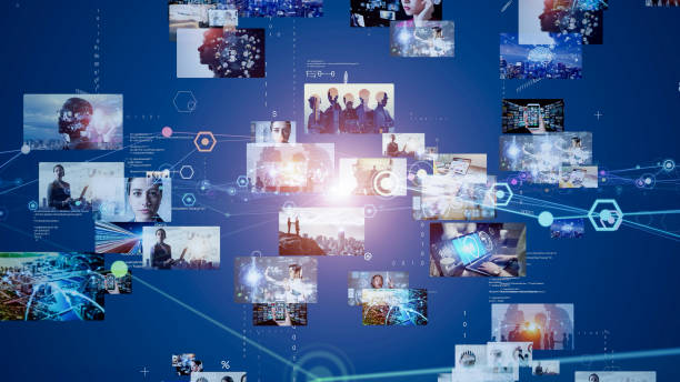 Digital contents concept. Social networking service. Streaming video. communication network.