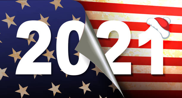 istock Happy new 2021 christmas texture composition with stars, USA flag silhouette element 1284355049