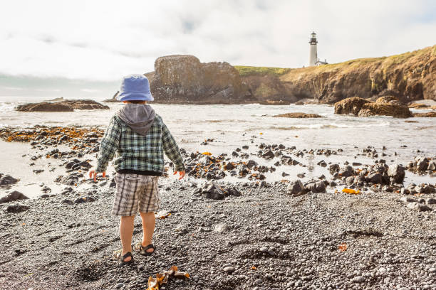 istock Little boy exploring Cobble Beach, Yaquina Head 1284362141