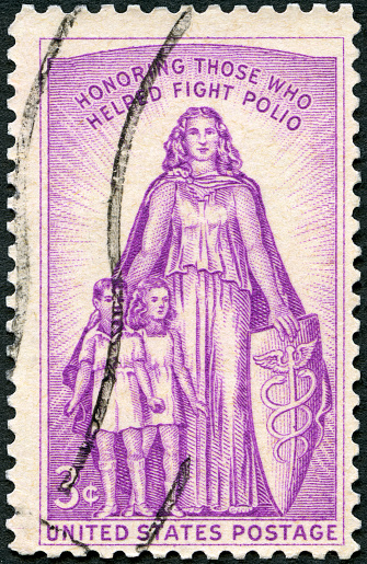 Postage stamp printed in USA shows Allegory, Honoring those who helped fight polio, Polio Issue, 1957