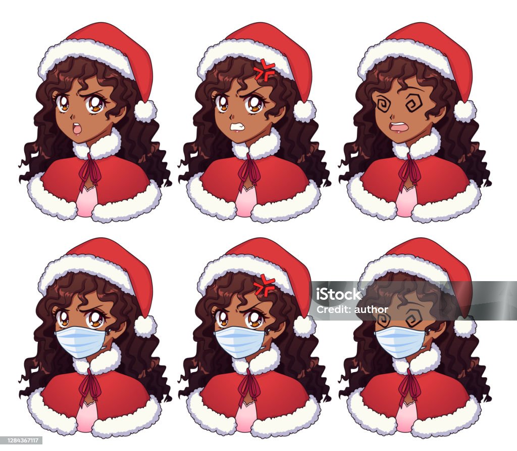 Ilustración de Conjunto De Expresiones De Anime Chica Africana Americana De Dibujos Animados Con Traje De Navidad Y Máscara Médica Ilustración Vectorial Dibujada A Mano Aislada En Blanco y más Vectores Libres Ilustración de Conjunto De Expresiones De Anime Chica Africana Americana De Dibujos Animados Con Traje De Navidad Y Máscara Médica Ilustración Vectorial Dibujada A Mano Aislada En Blanco y más Vectores Libres