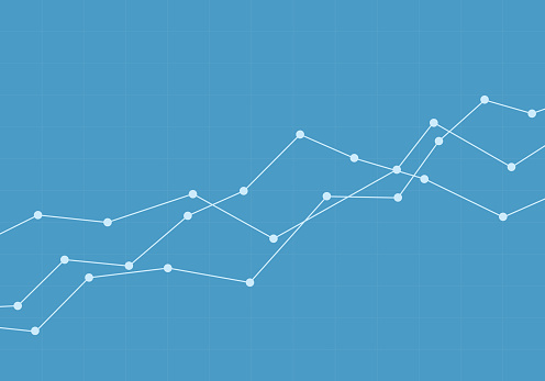 Illustration of a blue line growing graph component. Suitable as a background for a banner about stock trading and the economy. Space for your text - vector