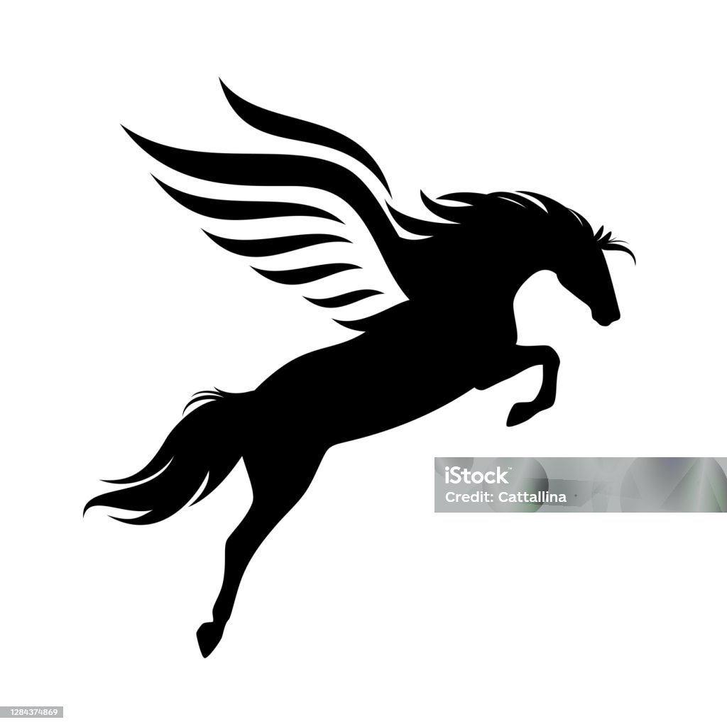 Ngựa Pegasus Có Cánh Bay Lên Hình Bóng Vector Đen Trắng Hình minh ...