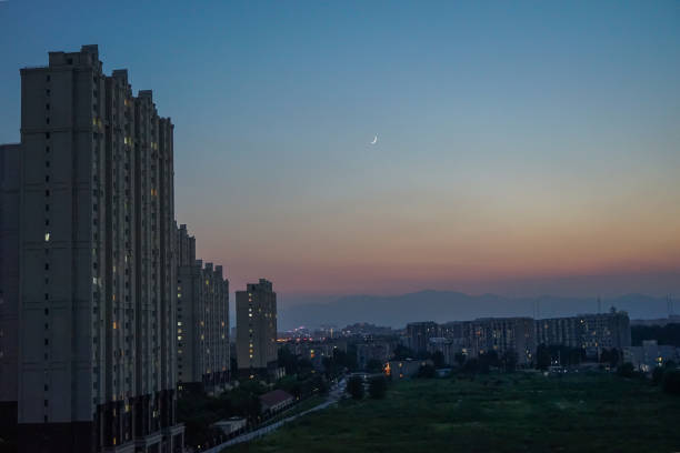 istock Sunset moon outside the window in the evening 1284374975