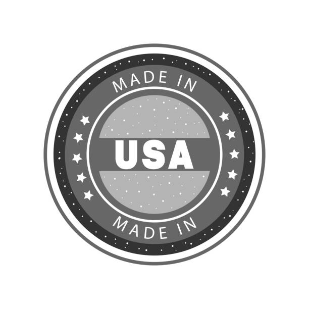 wykonane w usa okrągły znaczek vintage - made in the usa american flag flag manual worker stock illustrations