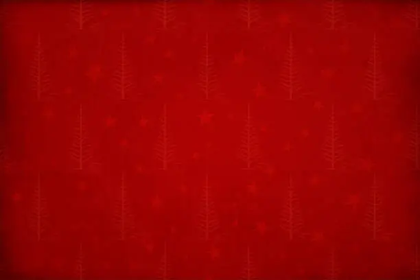 Vector illustration of Dark red coloured gradient effect textured vector grunge Christmas backgrounds with all over semi seamless pattern of Xmas trees and stars (The pattern is seamless while grunge is NOT)