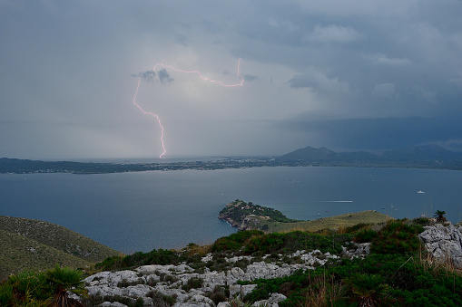 Lightning during a storm near the bay of Pollença