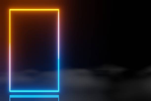 istock abstract technology LED screens blue orange glowing neon line animation fog background 3D rendering
