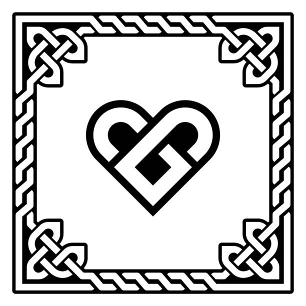 celtic serce wektor projekt karty z życzeniami z irlandzkim pleciony ramki - walentynki, koncepcja miłości - heart shape line art valentines day love stock illustrations