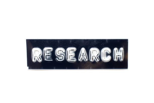 istock Embossed letter in word research in black banner on white background 1284398563