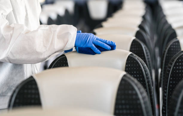 istock Public transport, bus disinfection due to coronavirus. 1284401861