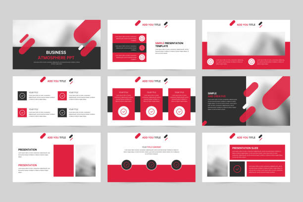 Red geometric creative business promotion presentation presentation slides Presentation template, company Info graphic elements for presentation template Annual report, written cover, brochure, layout, flyer layout template design slide templates stock illustrations