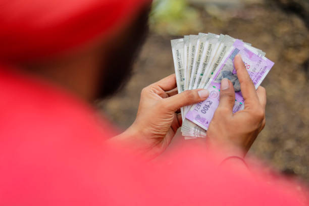 istock Young indian farmer counting money 1284408352