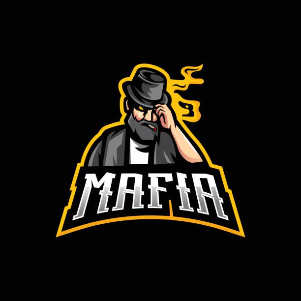 mafia esport logo Mafia mascot logo design vector with modern illustration concept style for badge, emblem and t-shirt printing. illustration of a criminal wearing a hat while smoking mob boss stock illustrations
