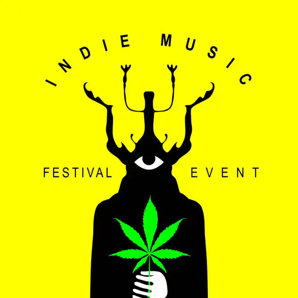 Vector illustration of indie music festival poster with a beetle man