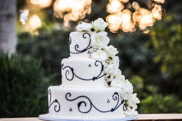 istock White and Black Wedding Cake At Sunset 1284416454
