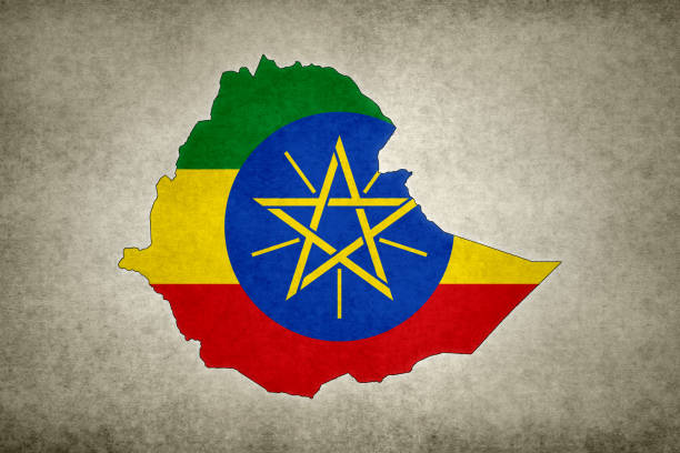 Wooden stamp with Ethiopia flag image with hi-res rendered artwork that could be used for any graphic design.