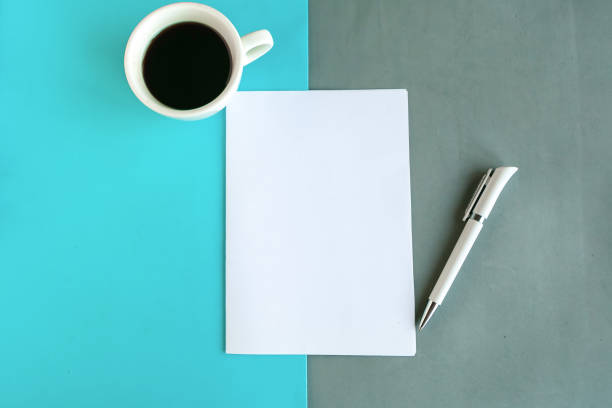 istock Coffee cup and white mockup blank on color geometric background, template for designer 1284419336