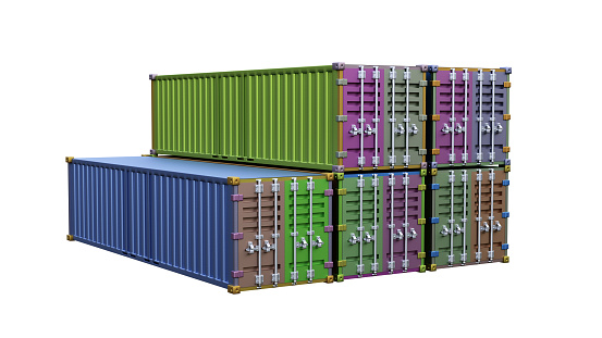 Colorful shipping Cargo container set for logistics and transportation isolated on white background. 3d render. clipping part.