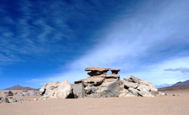 istock Valle de Rocas magnificent place with unusual incredible rock formations formed by wind erosion, desert Atacama, Bolivia. The spectacular Valle de Rocas is beautiful and visually striking location in South America. Impressive cloudscape in blue heaven. 1284426408