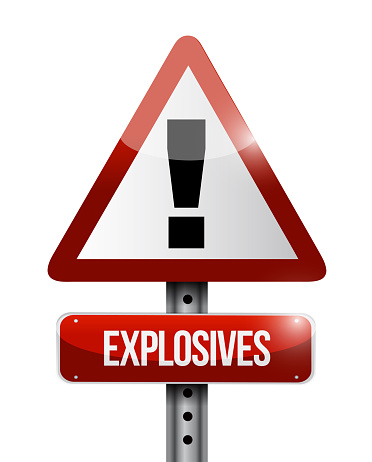 Explosives warning road sign illustration design over white