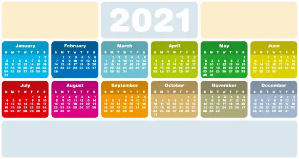 Vector illustration of Colorful Calendar for Year 2021, in vector format.