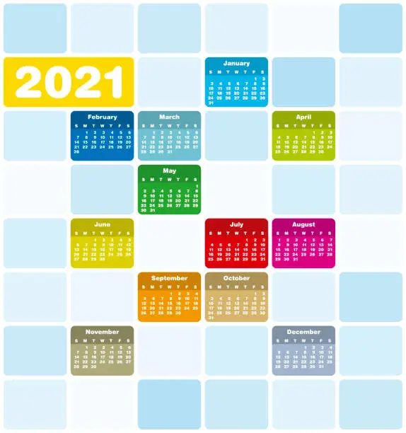 Vector illustration of Colorful Calendar for Year 2021, in vector format.