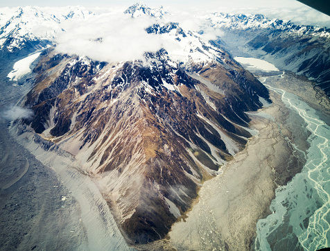 Taken from am airplane during a scenic flight over the area around Mount Cook