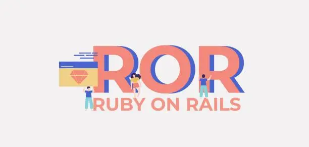 Vector illustration of ROR ruby on rails. Platform for programming and coding technologies web software.