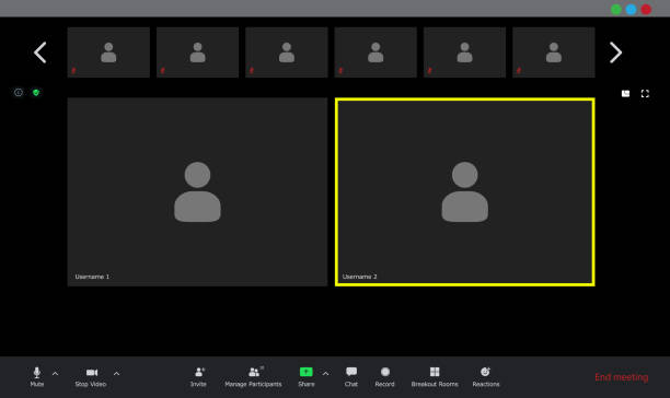 Video conference user interface, video conference calls window overlay Here is video conference user interface, video calls window overlay video meeting stock illustrations