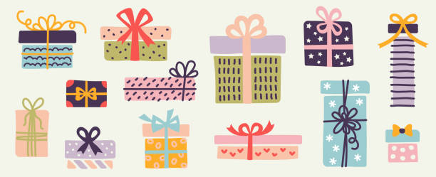 bunte geschenk-boxen - sale holiday christmas ornament red stock-grafiken, -clipart, -cartoons und -symbole