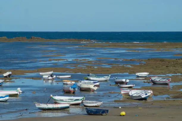 A berth of boats on the coastline of Cadiz, Spain