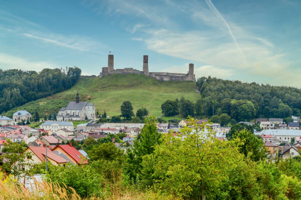 A royal castle from the turn of the 13th and 14th centuries, towering over the village of Checiny, in the Swiętokrzyskie Province, near Kielce, Poland.