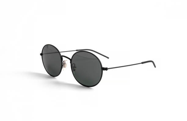 istock Black Round Shaped Sunglasses with Metal Silver Eyebows Isolated on White Background Front View 1284448641