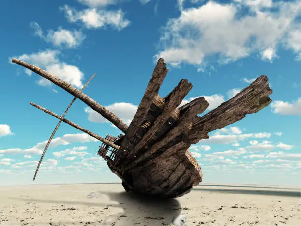 Photo of The old ship in the dried up sea