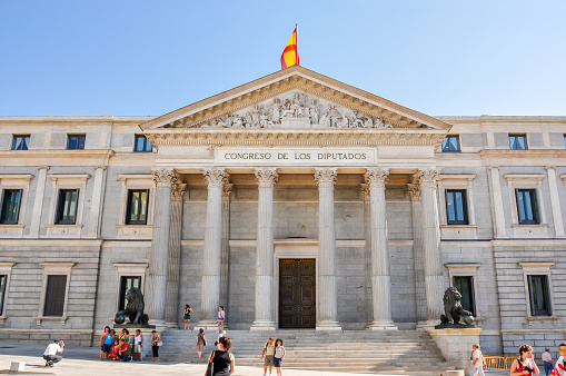 Madrid, Spain - June 2018: Palace of Parliament (Congress of Deputies) in Madrid