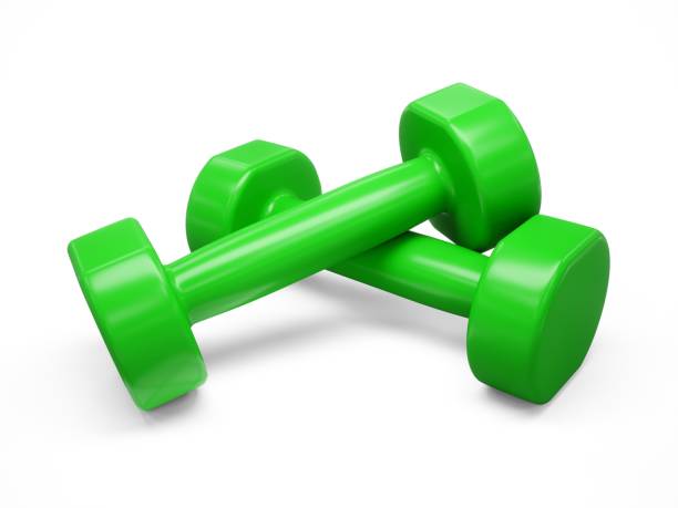 istock 3D rendering Green Dumbbells for sports isolated on white background 1284451493