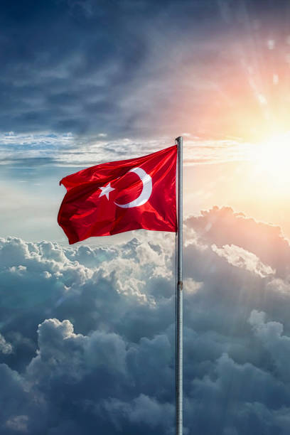 Turkish flag at Sunset,cloudy sky stock photo