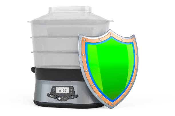 istock Food steamer with shield, 3D rendering isolated on white background 1284451654