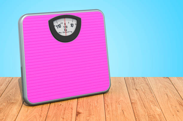 Mechanical Bathroom Scale on the wooden planks, 3D rendering