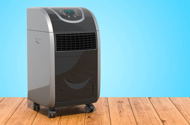 istock Portable Air Conditioner on the wooden planks, 3D rendering 1284451747