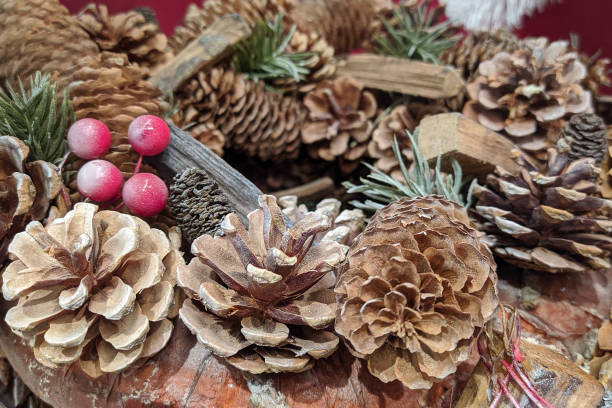 istock Christmas home decoration wreath, pine cones and mistletoe 1284451799