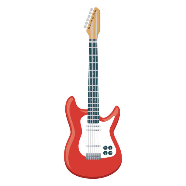 Electric Guitar Icon on Transparent Background A flat design icon on a transparent background (can be placed onto any colored background). File is built in the CMYK color space for optimal printing. Color swatches are global so it’s easy to change colors across the document. No transparencies, blends or gradients used. guitar stock illustrations