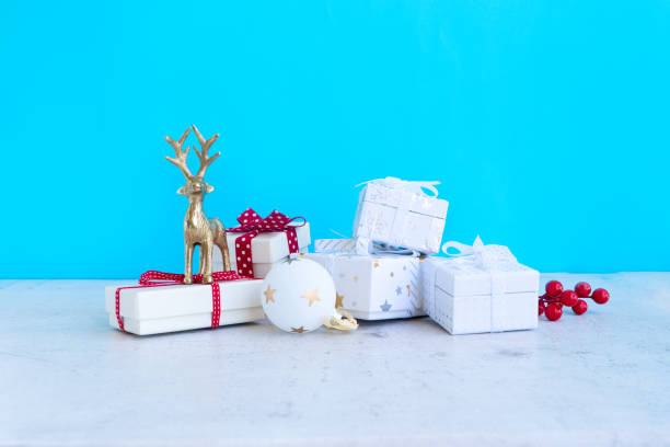 istock Christmas scene with golden deer 1284455698