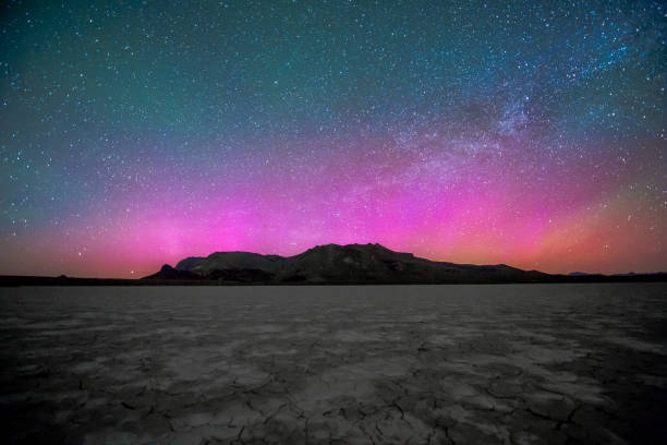Desert Playa Night Sky Aurora Mountain Glow