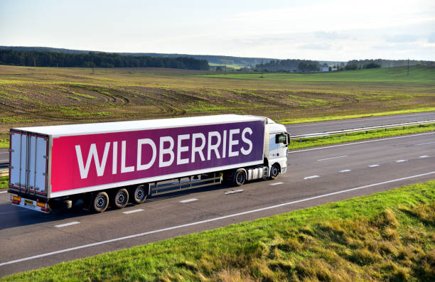 ciężarówka man z naczepą jadącą autostradą. dostawa towarów "wildberries" operatorem logistycznym drogą - semi truck vehicle trailer truck empty zdjęcia i obrazy z banku zdjęć