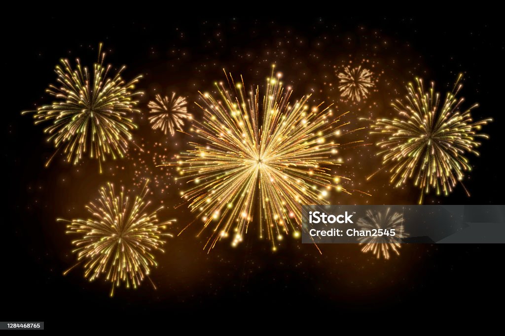 Realistic 3d Illustration Colorful Gold Luxury Firework Pyrotechnic Night  Dark Sky Smoke Isolated Black Background Wallpaper Use Celebrate Happy New  Year Countdown Festival Anniversary Birthday Party Stock Photo - Download  Image Now -