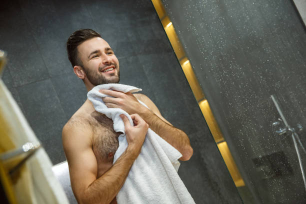 istock Bachelor man daily routine towel after shower single lifestyle concept 1284472461