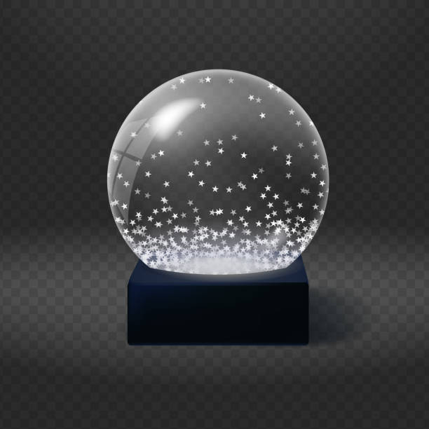 ilustraciones, imágenes clip art, dibujos animados e iconos de stock de bola de navidad de cristal con globos de nieve - snow globe dome glass transparent