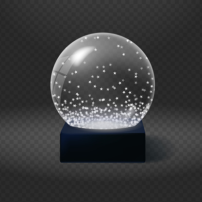 Glass christmas sphere in realistic style. Christmas globes with star flakes. xmas crystal ball. Vector illustration